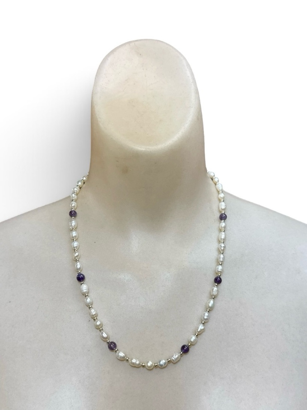Vintage 1990s Baroque Pearl & Amethyst Necklace Gold Plated Adjustable 21”